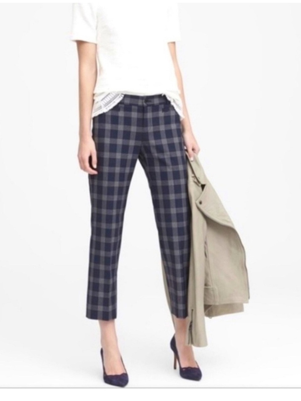 Banana Republic Logan Crop Plaid Pants Size 8 Navy